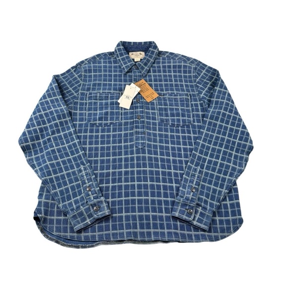 RRL Ralph Lauren Blue Checked Half Button Dual Pocket Utility Shirt 100% Cotton - Picture 1 of 13